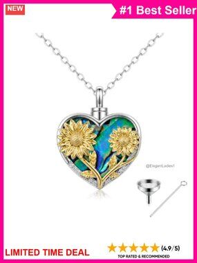Sunflower Urn Keepsake Necklace Memorial Pendant 22in Women Men
